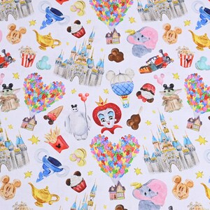 Disney Characters Fabric Disney Park Fabric Cartoon Fabric Pure cotton Fabric by The Half Yard