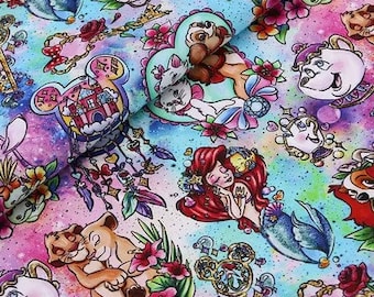 Disney Characters Fabric Little Mermaid Ariel Lion King Marie Cat Fabric Animation Fabric Cartoon Fabric Pure cotton Fabric by The Half Yard