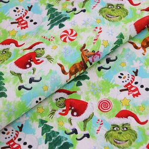 Tissu de Noël, le Grinch, dessin animé Tissu pur coton par mètre carré