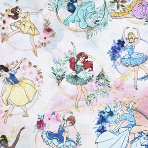 Disney Princess Fabric Princess Jasmine Ariel Belle Rapunzel Fabric Cartoon Fabric Pure cotton Fabric by The Half Yard