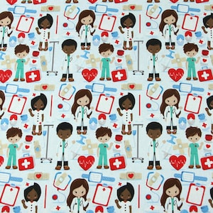 Medical Theme Cartoon Fabric Pure cotton Fabric by The Half Yard
