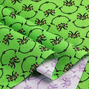 Tissu de Noël, le Grinch, dessin animé Tissu pur coton par mètre carré
