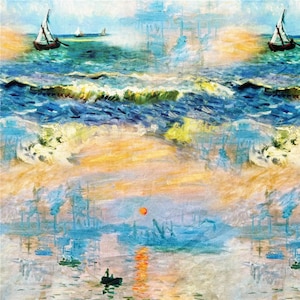 Tyg med havskonsttema, halv meter, 100 % bomull, impressionistiskt havstyg