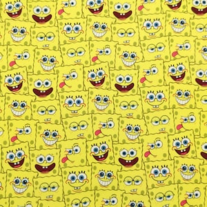 Tissu Bob l'éponge pour pantalons Square Tissu Bob l'éponge Patrick Tissu dessin animé Tissu pur coton par mètre