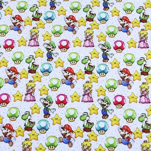 Tela de Nintendo Mario Retro Tela de Mario y sus amigos Tela de dibujos animados Tela de algodón puro de The Half Yard