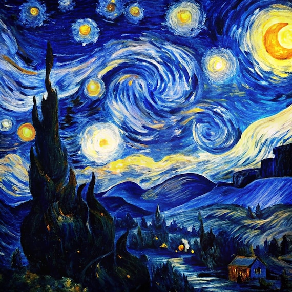 Van Gogh The Starry Night Art Fabric Panel, 31“ × 31“ Panel, 100% Cotton Fabric