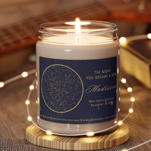 Cadeau personnalisé pour la fête des mères, Bougie personnalisée, La nuit où vous êtes devenue maman, Carte des étoiles par date, Cadeau pour maman, femme, Cadeau nouvelle maman, Carte du ciel nocturne