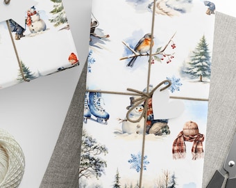 Papel de regalo navideño con escena vintage, rollo de papel de regalo nostálgico para invierno, papel de regalo navideño, papel de regalo de temporada