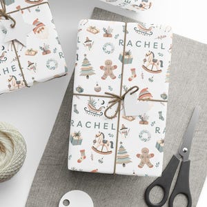 Personalized Christmas Wrapping Paper, Custom Name Boho Gift Wrap, Natural Holiday Gift Wrap Roll, Xmas Present Wrapping, Personalized Gifts