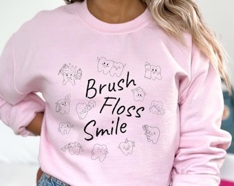 Pinsel Zahnseide Lächeln Zahnarzt Sweatshirt Trendige Zähne Rundhalsausschnitt Geschenk für Zahnhygiene Zahnarzthelferin Zahnärzte graduiert Outfit