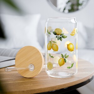 Lemon Glass Tumbler with Lid and Straw, Cute Summer Citrus Fruits Iced Coffee Cup,  Cottagecore Cup, Watermelon Drinkware Gift Idea for Her