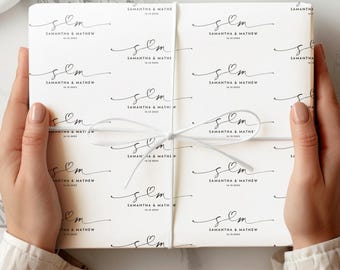 Personalised Monogram Wedding Wrapping Paper Roll, Wedding Day Elegant Mr & Mrs Gift Wrap Custom Name Date Newlyeeds Wedding Gift Wrap Paper