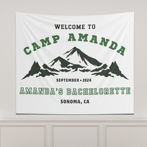 Berg Bachelorette CampFlag, Benutzerdefinierte Lager Bach-Dekor, Junggesellinnenparty Banner, Berg Brautparty Wandteppich, Benutzerdefinierte Bachelorette Dekor