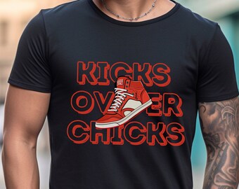 Kicks over chicks t-shirt, Sneakers Head Shirt, Graphic Sneakers Tee, Sneaker Lover Shirt, Cool Sneaker Shirt