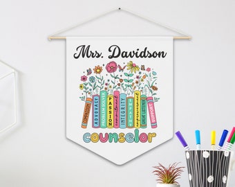 Personalized School Counselor Door Sign, Custom Name Counselor Office Wall Decor Hanging Flag Pennant, Counselor Appreciation Gift