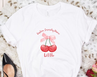 Coquette Cherries With Bow Big Little Sorority Reveal Shirts, Trendy Cherry Sorority Baby Tees, Big Little Event Matching Shirts