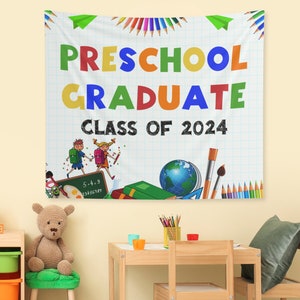 Preschool Graduation 2025 Photo Backdrop,  Pre-K Graduation Banner, End of School Year Decor, Kindergarten Graduation Flag, Class of 2025