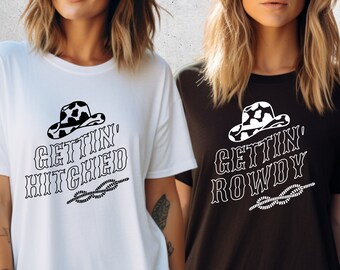 Cowgirl Bachelorette Shirts, Western Themed Bachelorette, Getting Hitched Rowdy Shirt, Country Bach Shirts, Bridal Party Shirts, Bach gifts