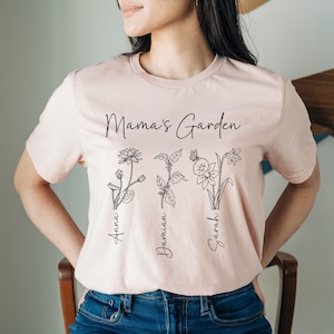 Mama&#39;s Garden geboortemaand bloemenshirt Moederdag cadeau aanpasbaar cadeau voor Gigi Nana Mimi geboorte bloemenshirt oma cadeau vorm kleinkinderen