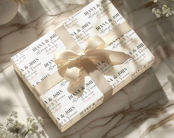Personalisierte Hochzeit Geschenkpapierrolle, Hochzeitstag Elegante Mr & Mrs Geschenkpapier, Benutzerdefinierte Name Newlyeeds Hochzeitsgeschenk, Benutzerdefinierte Datum Geschenkpapier