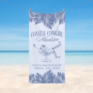 Personalized Coastal Cowgirl Beach Towel, Custom Beach Bachelorette Bridesmaid Name Gifts, Weekend Beach Trip Bridal Shower Gifts