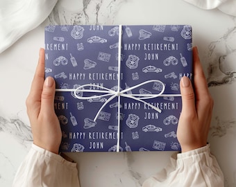 Personalized Police Retirement Gift Wrapping Paper Roll, Custom Name Happy Retirement Wrap Paper,  Bespoke Wrap Retirement Party Gift Idea
