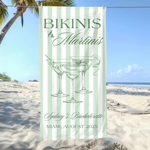 Personalized Beach Bachelorette Towel Gifts, Bikinis and Martinis Custom Bach Club Beach Towel, Weekend Beach Trip Bridesmaid Gifts