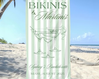 Toalhas de praia personalizadas para despedida de solteira, biquínis e martinis, toalhas de praia personalizadas para o Bach Club, presentes para madrinhas de fim de semana na praia