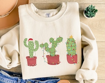 Christmas Cactus sweatshirt, Southern Christmas, Cactus lover gift, Cowboy Christmas, Plant lover Christmas shirt