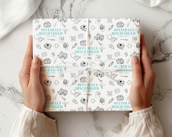 Custom Nurse Retirement Gift Wrapping Paper Roll, Officialy Discharged Retired Nurse Doctor Wrap Paper Happy Retirement Medecine  Gift Idea