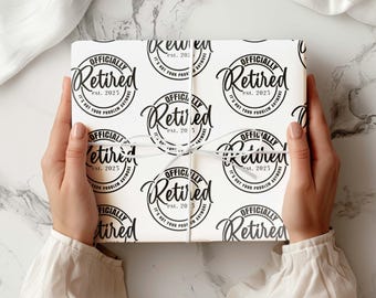 Custom Retirement Gift Wrapping Paper Roll, Officially Retired est. Wrap Paper, Elegan Happy Retirement Gift, Customizable Gift Wrapping