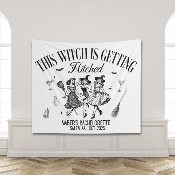 Custom Witchy Bachelorette Sign, The Coven Club Gothic Bachelorette Party Tapestry Photo Backdrop, Halloween Bridal Party Decor Banner