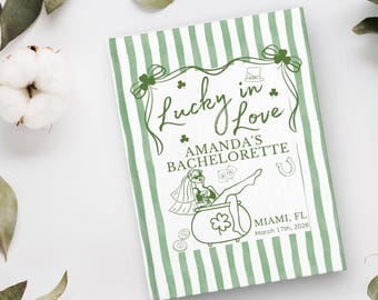 Lucky in Love Personalized Bachelorette Book Gift for Bride, Custom Irish Bridal Party Bach Weekend Memory Guest Book Photo Album Keepsake