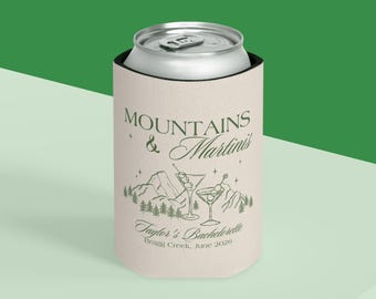 Mountain and Martinis Bachelorette Party Coozie, Custom Camp Bridal Party Favor Bridesmaid Gifts
