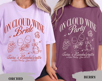 On Cloud Vin Chemises EVJF T-shirts Vin personnalisé pour soirée de mariage T-shirts Winery EVJF Chemise Comfort Colors® Cadeaux de demoiselles d'honneur