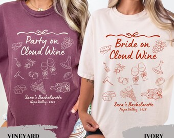 Chemises d'enterrement de vie de jeune fille vinicoles personnalisées T-shirts d'enterrement de vie de jeune fille mariés avec vin Chemise EVJF Comfort Colors® Cadeaux pour demoiselles d'honneur