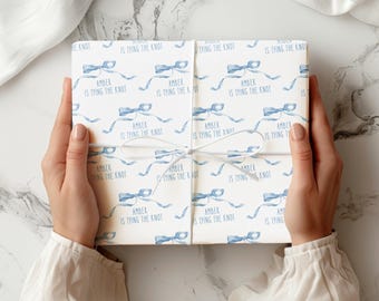 Kokette Schleife, die den Knot bindet Personalisiertes Brautgeschenkpapier, Brautdusche Blaue Schleife Bachelorette Wrapp Braut, zum der Zukunft Frau Name Geschenk zu sein