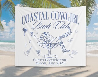 Faixa de despedida de solteira estilo cowgirl costeira, decoração de tapeçaria para despedida de solteira costeira, despedida de solteira na praia, último brinde no cenário costeiro