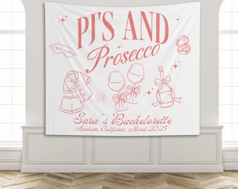 Pj's and Prosecco Bachelorette Party Banner Girls Gone Mild Champagne Slumber Party Pj's Bach Backdrop Decoration Custom Bach Tapestry Sign
