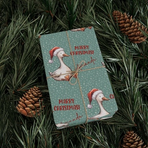 Personalized Christmas Wrapping Paper, Custom Name Cute Goose Gift Wrap, Christmas Duck Wrapping Paper, Holiday Gift Wrap Roll