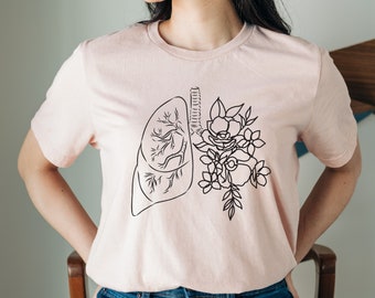 Floral Lungs Shirt - Geschenk für Atemtherapeut Breathe, anatomische florale Lunge, Аsthma Shirt, Atemweg Krankenschwester Geschenk, Pulmonologie T-Shirt