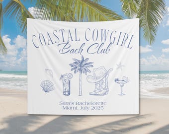 Faixa de despedida de solteira estilo cowgirl costeira, decoração de tapeçaria para despedida de solteira costeira, despedida de solteira na praia, último brinde no cenário costeiro
