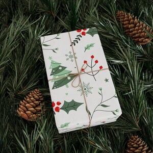 Christmas Wrapping Paper, Simple Greenery Holiday Gift Wrap Roll, Christmas Present Wrapping, Seasonal Gift Wrap Paper