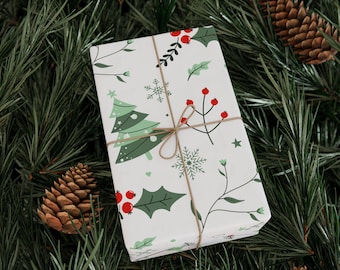 クリスマスラッピングペーパー、シンプルなグリーンのホリデーギフトラップロール、クリスマスプレゼントラッピング、季節のギフトラップペーパー