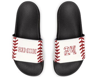 Custom Baseball Slides Flip Flops Sandals Gift for Baseball Player, Personalized Name and Number Baseball Slides, Personal Baseball Gift