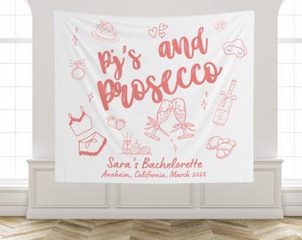 Pj's and Prosecco Bachelorette Party Banner Girls Gone Mild Champagne Slumber Party Pj's Bach Backdrop Decoration Custom Bach Tapestry Sign