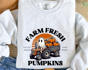Bauernhof frischer Kürbis Sweatshirt, Kürbis Patch Shirt, Herbst Rundhals Sweatshirt, Geist Kürbis Shirt, Herbst Pullover, lustiges Kürbis Bauer Geschenk