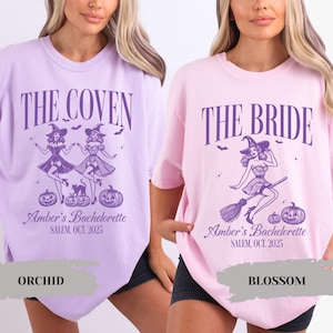 Custom Witchy Bachelorette Shirts Halloween Witch Bride Coven Comfort Colors® Shirts Matching Goth Spooky Bachelorette Party Bridesmad Gifts