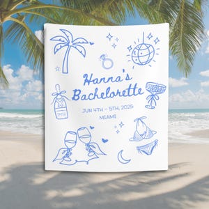 Beach Bachelorette Party Decor, Custom Location Bachelorette Tapestry Last Toast On The Coast Banner, Beach Bachelorette Photo Backdrop