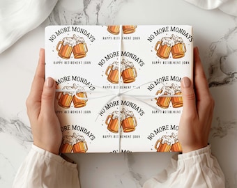 Custom Beer Retirement Gift Wrapping Paper Roll, Personalized Name Funny Beer Lover Wrap Paper Happy Retirement Gift Idea for Husband Dad
